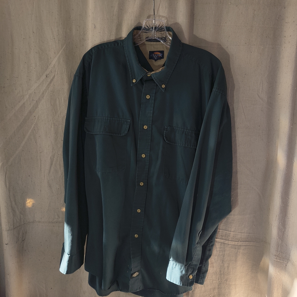 Dickies Men's Size X Large Dark Green Long Sleeve Heavy Weight Button Up Shirt